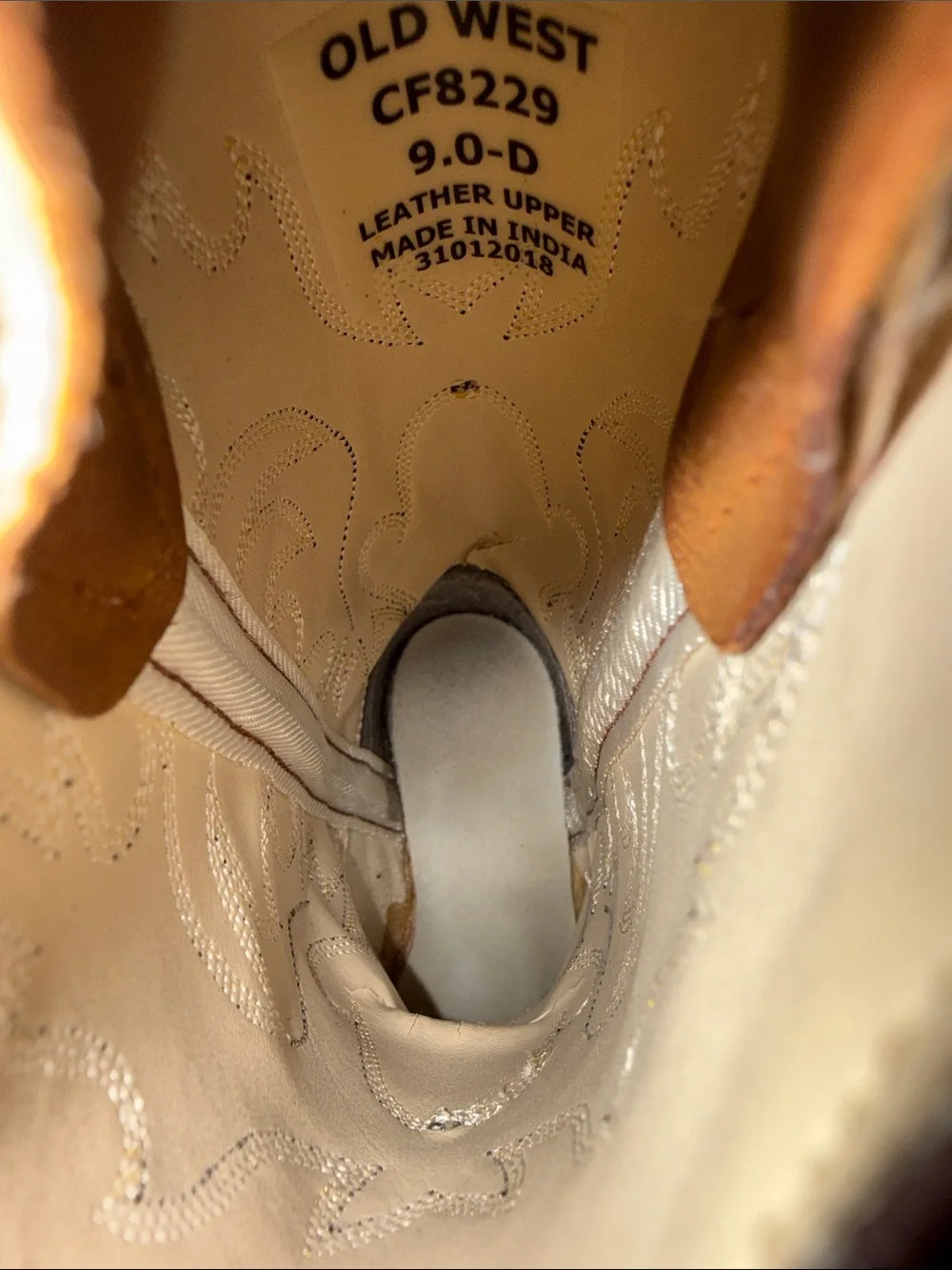 Old West Brown Leather Kids Western Boots with Yellow Stitching